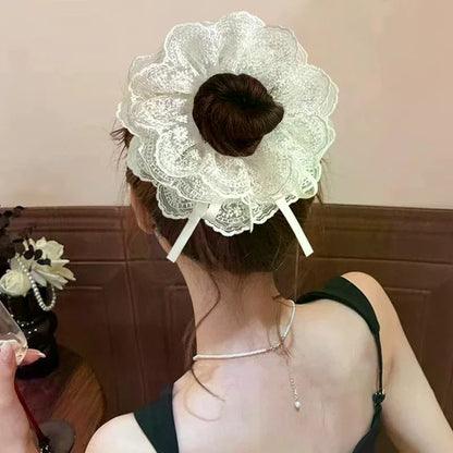 Sweet Drawstring Bow Lace Hair Scrunchies For Women Elastic Hair Bands Ponytail Holders Girl Hair Accessories