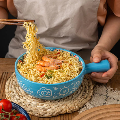 Single Handle Ceramic Noodle Bowl, Bohemian Design, Large Bowl, Creative Restaurant, Household Salad, Dessert Bowl, Home Decorat