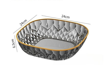 New Household Fruit Bowl Salad Dessert Biscuit Plate Plastic Square Transparent Tray Golden Edge Snack Plates Tableware LIJIAO