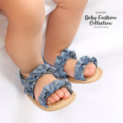 Baby Girls Sandals Ruffle Bowknot Premium Soft Sole Anti-Slip Open Toe Breathable Summer Outdoor First Walker Shoes Baby Sandals
