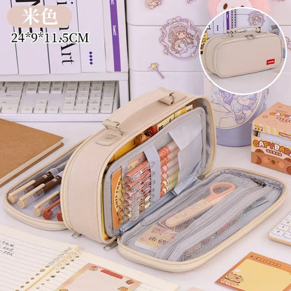 Portable Pencil Case for Students - Durable Oxford Fabric Stationery Bag with Zipper, Pen Slots & Large Storage Space