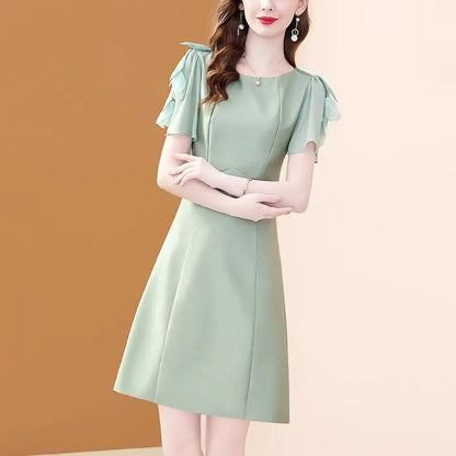 BESTBAFU High Quality Office Lady Elegant Dress Women Short Sleeve Summer A-Line High Waist Party Dresses Mini Vestidos 222P