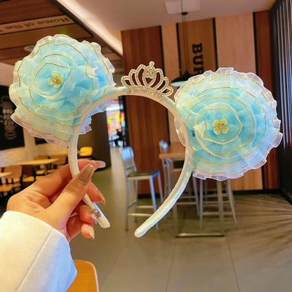 Adorable Sweet Rainbow Mouse ears veil Headband Gradient Butterfly Knot Hairband Theme Fresh Style Women's Hair Accessories