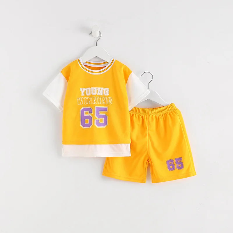 Boys Clothes Sets Summer Breathable Tracksuit Fashion Children's Sports Two Piece Set T-shirt + Shorts Suits