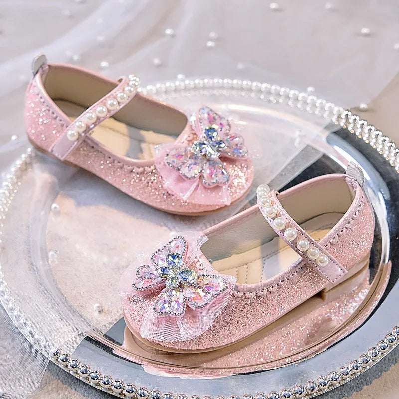 Bowtie Kids Leather Shoe Fashion Causal Sequins Children Causal Wedding Flat Shoes Autumn Girl Princess Shoes