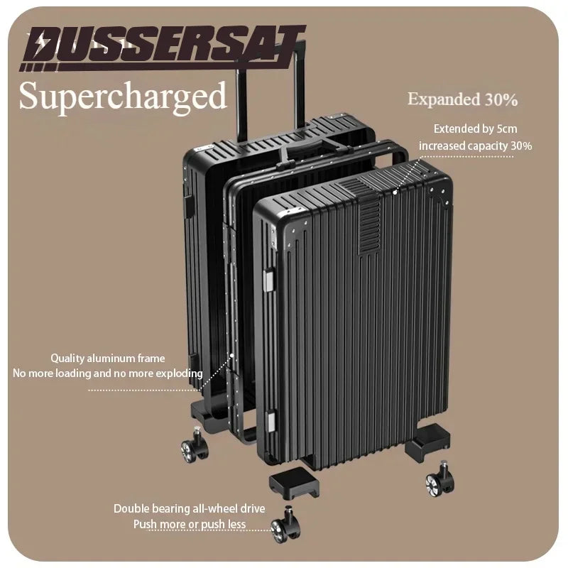 100% Aluminum Magnesium Alloy Luggage Trolley - 20-28 Inch Carry-On With Cup Holder | Lightweight Travel Suitcase