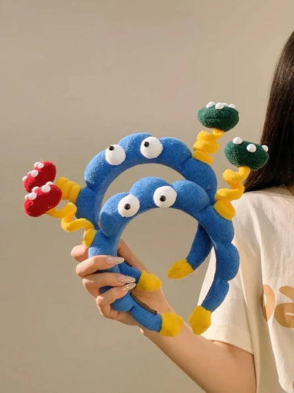 Cute Big Eyes Plush Hair Hoop for Girls Handmade High Top Headband for Face Washing Bath Skincare Fun Hair Accessories