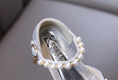 Kids Rhinestones Bow Sandals Cute Girls Party Sandals Children's Princess Shoes Fashion Soft Sole Flat Beach Sandals