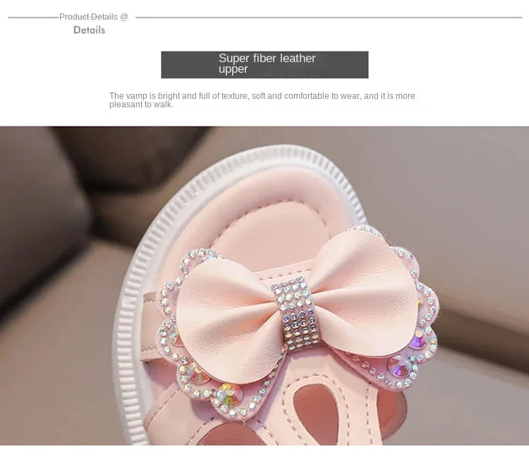 Kid Shoe Girl Soft Soles Casual Shoe Fashionable Princess Shoes New Water Diamond Beach Shoes Bow Shaped Girl Sandals Sandálias