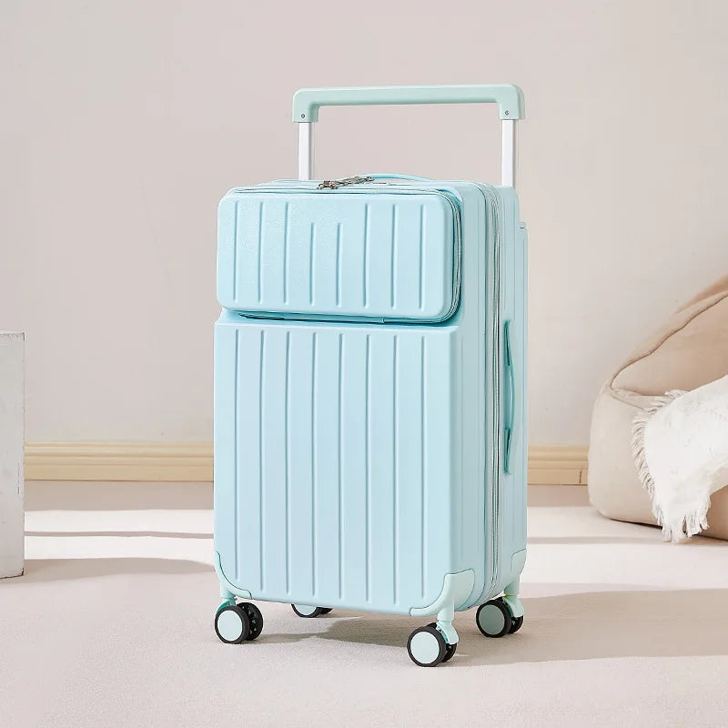 Front Opening Wide Handle Suitcase 20 inches Carry-on Cabin Suitcase Multifunctional Travel Luggage Zipper Aluminum Frame