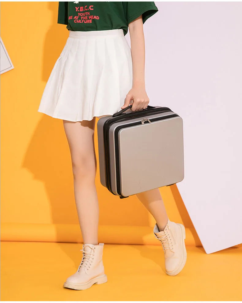 2024 New Retro white pink blue Travel Bag Rolling Luggage sets,13 inch Women Trolley Suitcases vs handbag with Wheel