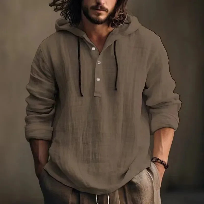 Spring Summer New Cotton Linen Shirt Hooded Sweatshirt Long Sleeve Hooded Casual Daily Male Clothing(Available)