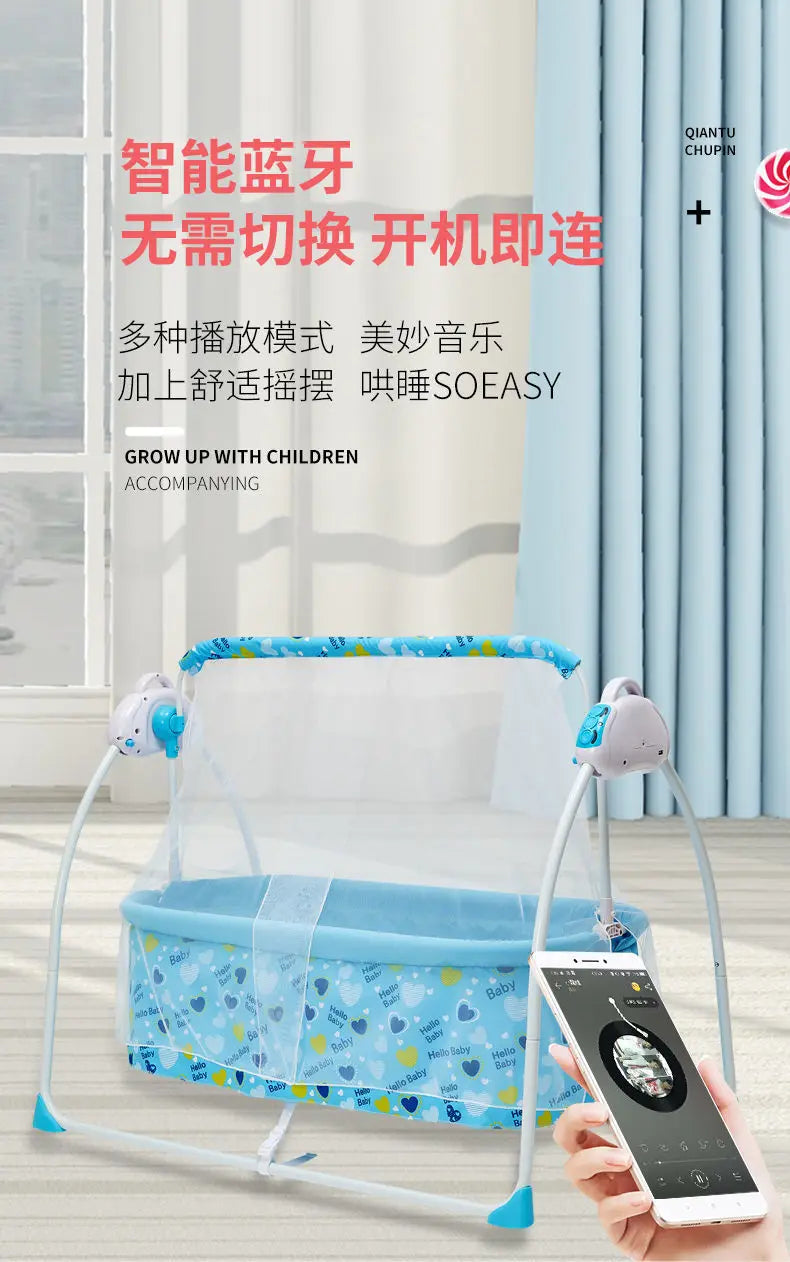 Electric Cradle Bed Multi-Functional Foldable Baby Cradle Newborn Enlarged Sleep Soothing Rocking Bed