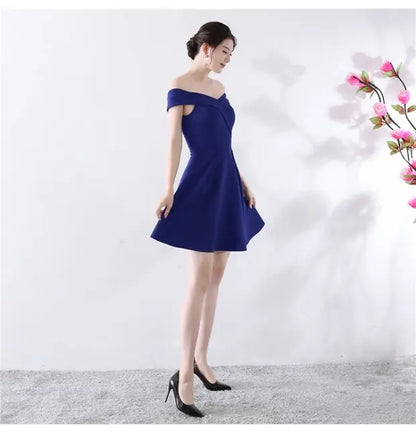 Ele ort aduation Host Dr One oulder Slimming A-Line Skirt Sweet Evening Gown Polyester Fiber Zipper Waist