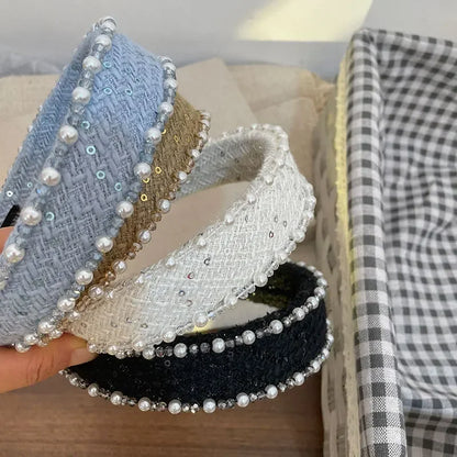 Women Hair Accessories France Pearl Beaded Hairhoops Headwears Weave Hairbands for Women Fashion Headband Accessories
