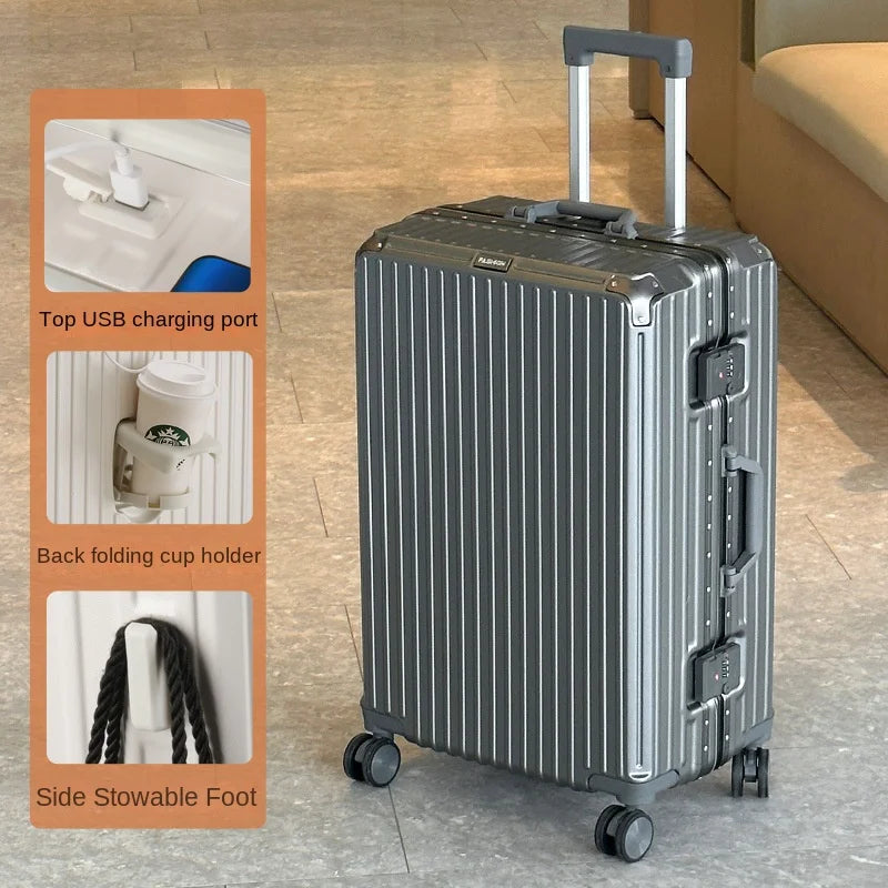 Large Capacity 28 inch Aluminum Frame Suitcase Durable Trolley Case with Universal Wheels, 24 Business Travel Suitcase
