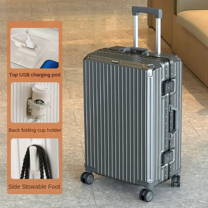 Large Capacity 28 inch Aluminum Frame Suitcase Durable Trolley Case with Universal Wheels, 24 Business Travel Suitcase