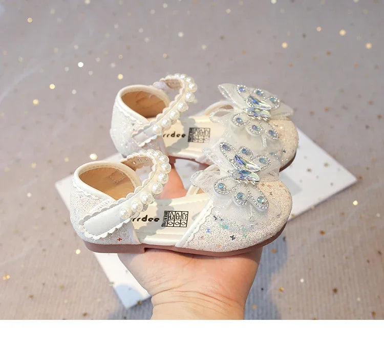 Baby Girls Leather Shoes  Spring Summer Children Casual Half Sandals Sequins with Crystal Butterfly Fashion Princess Sweet