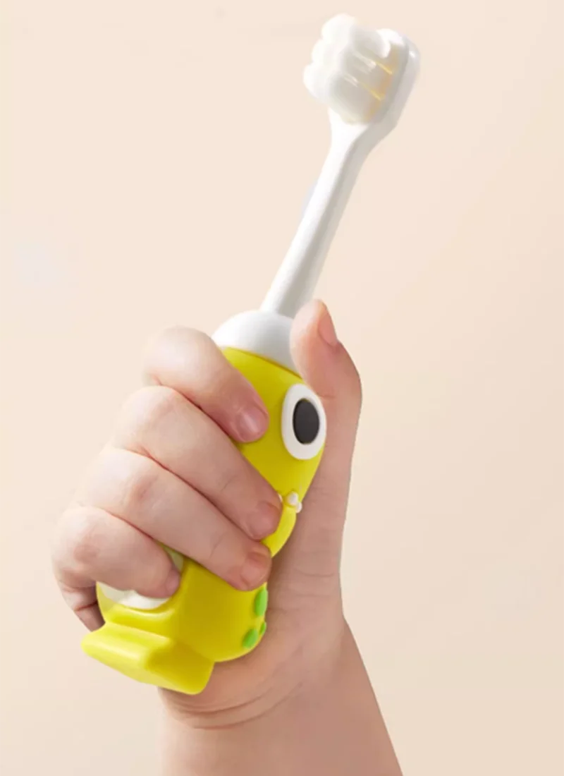 Cartoon dinosaur children's cute toothbrush, baby specific anti poke ultra-fine soft bristled toothbrush