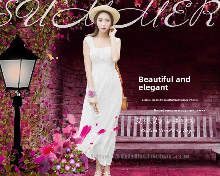 Summer 2025 White Long Svel Fro Beach Gown with Vest Ba Design Hing Waist Skimpy Sle Chiffon Dr for Women