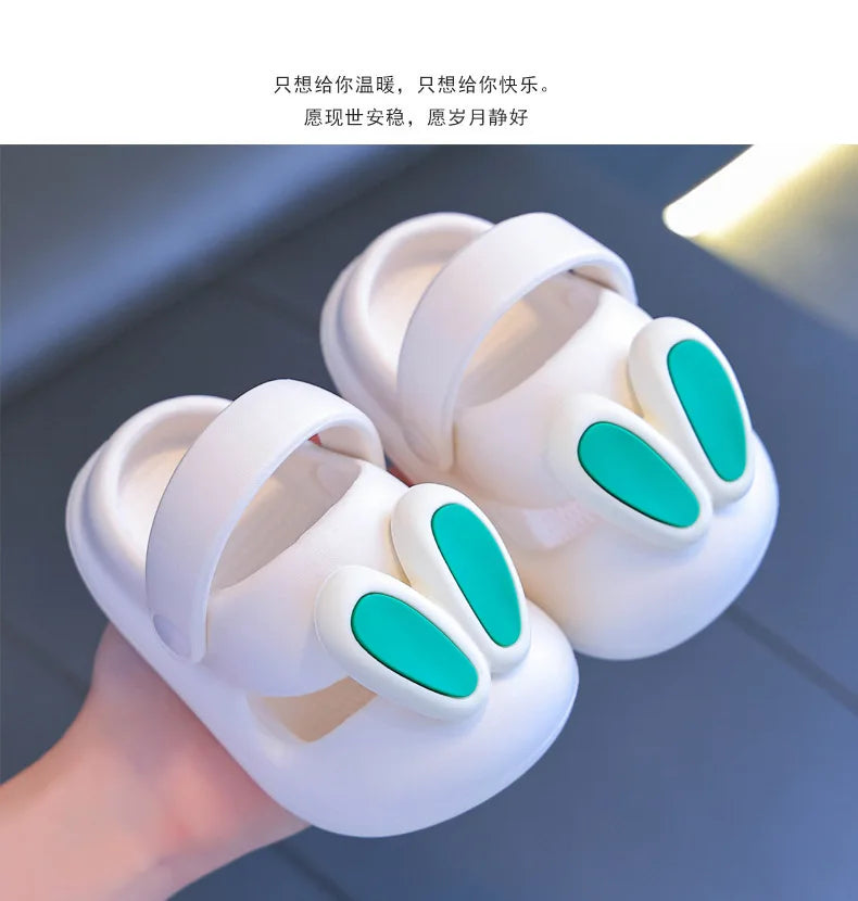 New Summer Children Sandals Kids Cartoon Rabbit Slippers Toddler Boys Girls Soft Sole Shoes Anti-Slip Indoor Bathing Slippers