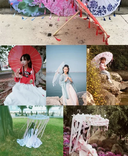 Women Umbrella Japanese Cherry Blossoms Tassel petal umbrella Chinese Style Oil Paper Umbrella