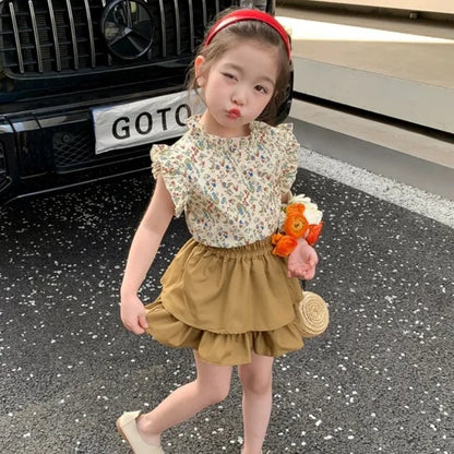 Girls' Set Summer New Children's Summer Dress, Baby Girl's Elegant Thin Fashion Children's Skirt Two Piece Set