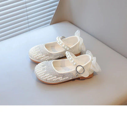 New Pearl Bowknot Elegant Kid's Princess Shoes Fashionable Sweet Children's Shoes