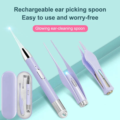 Baby Ear Cleaner Tweezer Soft Ear Picks LED Flash Light Ear Wax Curette Picker Ear Cleaning Tool Ear Wax Dig Removal Earpick Set