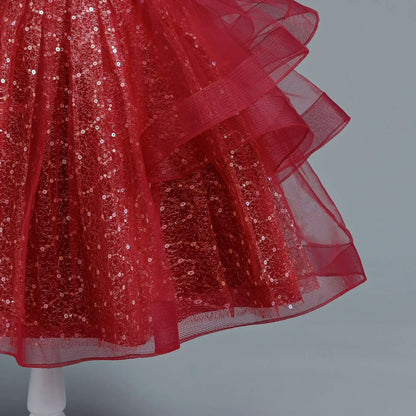 New Girl's Wedding Evening Dress Petal Sequin Mesh Sleeveless Dress Birthday Party School Graduation Party Dress