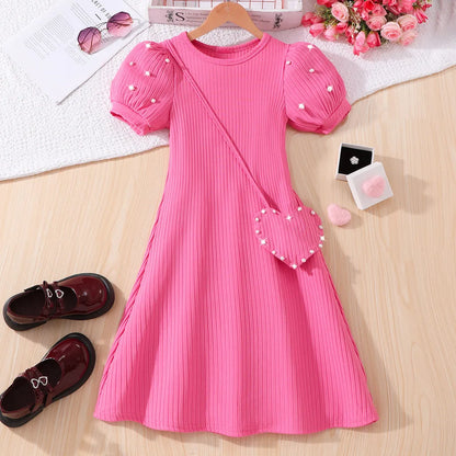 Teen Girl Dress Summer Purple Retro Short Sleeve Children Dresses Fashion Girl Costume Party Big KIds Outfit 7 8 9 10 11 12Yrs