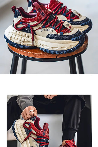 New Thick Soled Height Increasing Men's Casual Shoes 2025 Spring Color Blocked Comfortable Fashion Trend Low Cut Chunky sneakers