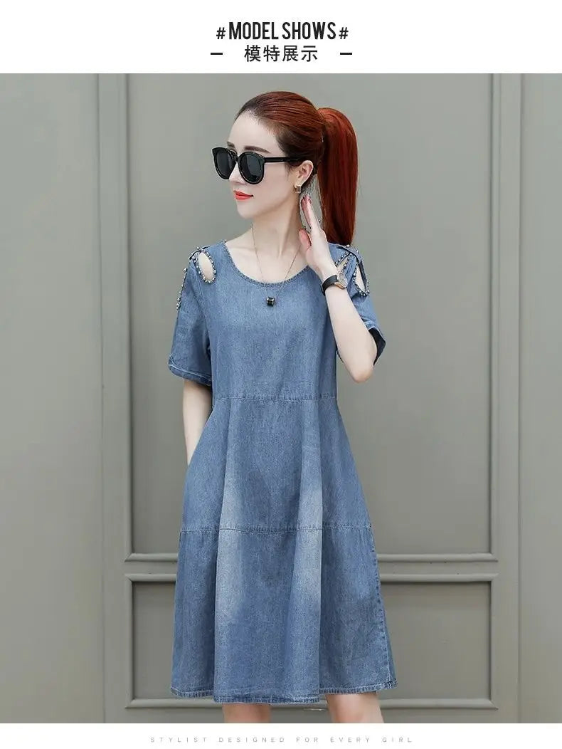 Short sleeved Denim Dress Summer Women's 2024 New College style Fashion Student Loose Dress With pockets Casual Clothing