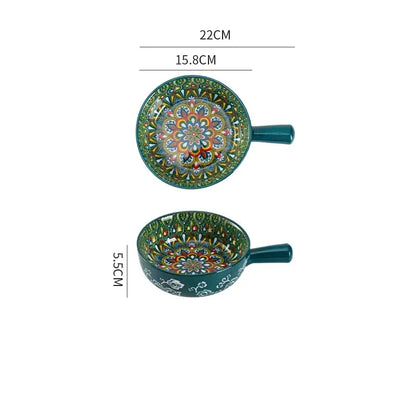 Single Handle Ceramic Noodle Bowl, Bohemian Design, Large Bowl, Creative Restaurant, Household Salad, Dessert Bowl, Home Decorat