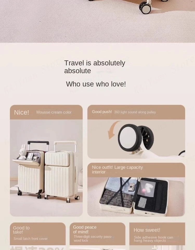 Front Opening Wide Handle Suitcase 20 inches Carry-on Cabin Suitcase Multifunctional Travel Luggage Zipper Aluminum Frame