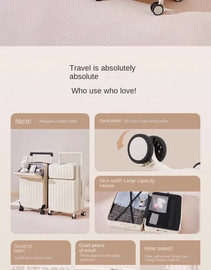 Front Opening Wide Handle Suitcase 20 inches Carry-on Cabin Suitcase Multifunctional Travel Luggage Zipper Aluminum Frame