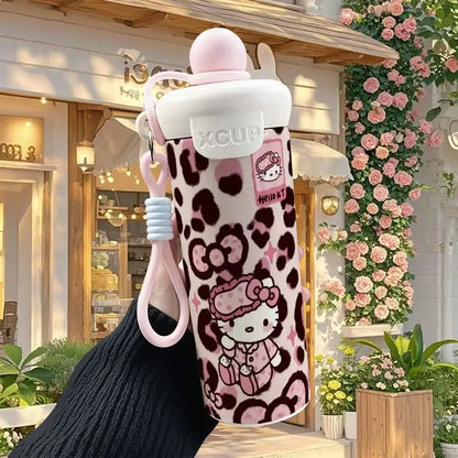 600ml Sanrio Hello Kitty Vacuum Thermos Cup SS316 Insulated Coffee Mug with Lifting Rope Portable Outdoor Drinking Water Kettle