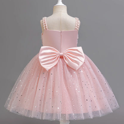 Baby Girl Lace Dresses Sparkling Weddings Pink Dress Elegant Princess Party Tutu Toddler Kids Birthday Baptism Formal Ball Gowns