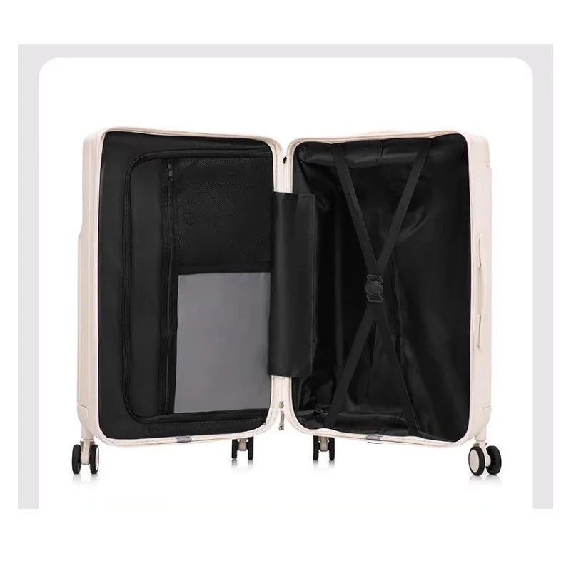 Front Opening Wide Handle Suitcase 20 inches Carry-on Cabin Suitcase Multifunctional Travel Luggage Zipper Aluminum Frame
