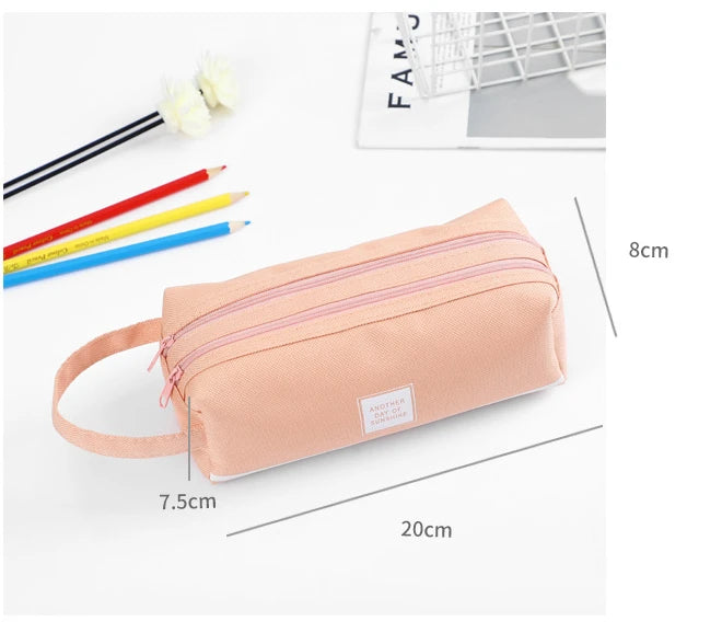 Large Capacity Canvas Pen Case Double Layer Pencil Pouch Middle Primary School Stationery Organizer Storage