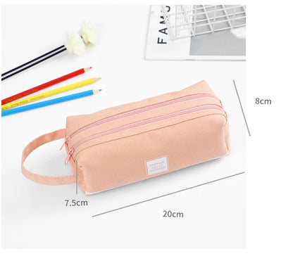 Large Capacity Canvas Pen Case Double Layer Pencil Pouch Middle Primary School Stationery Organizer Storage