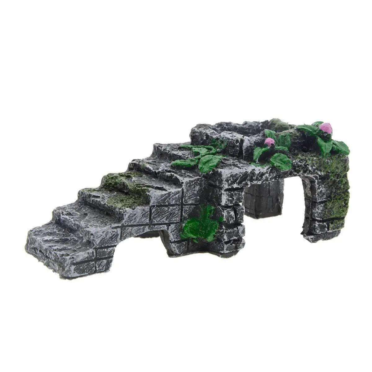 Ancient Ruins Aquarium Ornament, Resin Fish Tank Decoration with Stairs & Plants, Reptile Hideout Cave for Lizards, Turtles (Available)