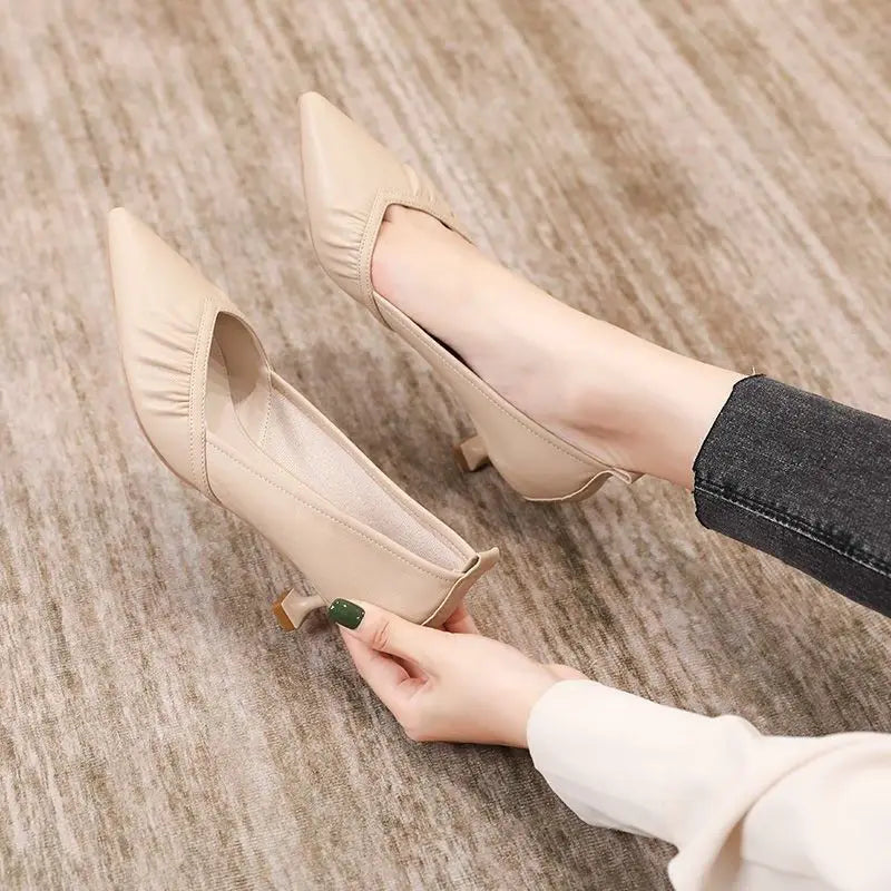 Women's Shoes Formal Black Ladies Pumps with Medium Heels Pointed Toe Luxury Brand Elegant Dress Popular Stylish Lastest Y2k A L