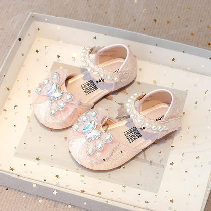Baby Girls Leather Shoes  Spring Summer Children Casual Half Sandals Sequins with Crystal Butterfly Fashion Princess Sweet