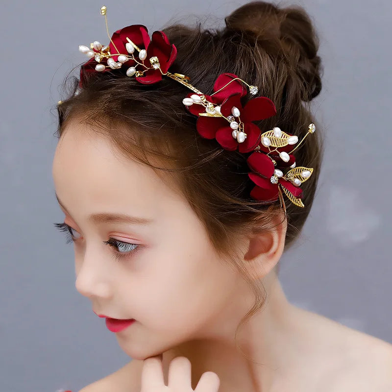 Red Ancient Chinese Style Headband Floral Hairpiece for Girls Princess Hanfu Accessories Traditional Festival Celebration Gift
