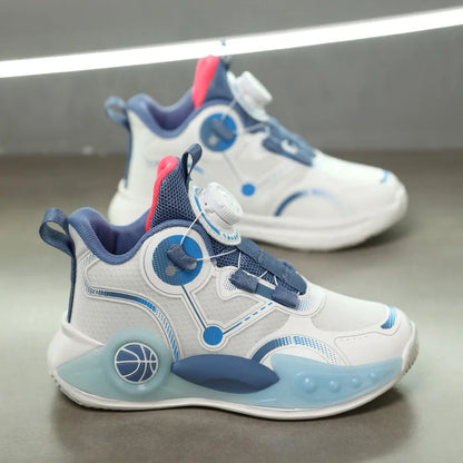 Children Basketball Shoes Boys Sports Comfortable Non Slip Flat Fitness Shoes  New Rotating Button Sports Sneakers for Kids