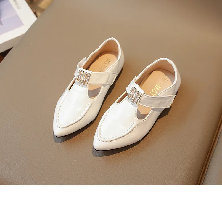 Fashion Girls' Shoes  Autumn New Kids Formal Pointed Leather Shoes Simple Versatile Girls' Rhinestone Casual Shoes Zapatos