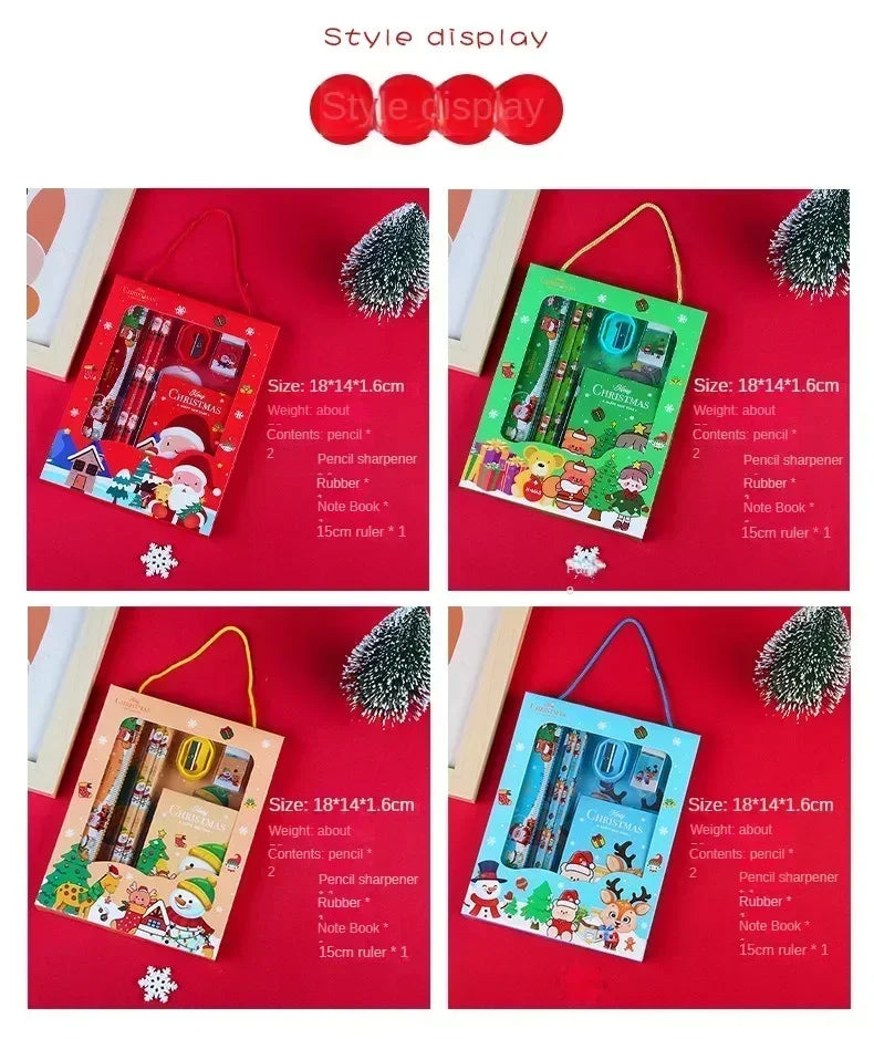 Pencil Stationery Set GIfted By Santa Claus Children Student Office Supplies Kawaii Kids Prize Birthday Christmas New Year