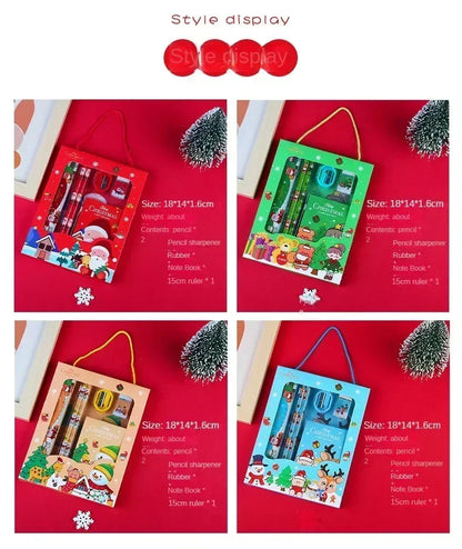 Pencil Stationery Set GIfted By Santa Claus Children Student Office Supplies Kawaii Kids Prize Birthday Christmas New Year