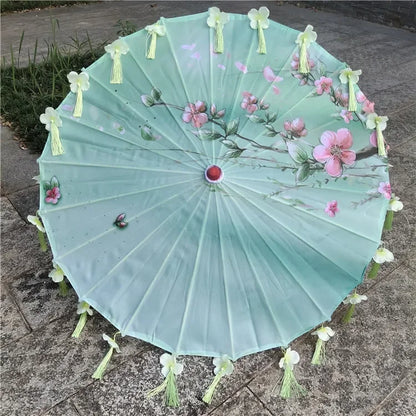 Women Umbrella Japanese Cherry Blossoms Tassel petal umbrella Chinese Style Oil Paper Umbrella